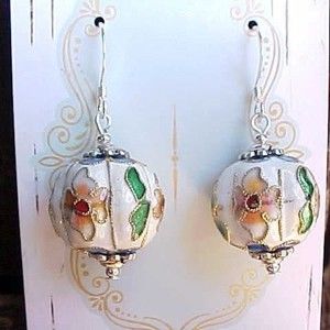Handmade Halloween Princess Carriage White Pumpkin Earrings Cloisonne Pink Roses